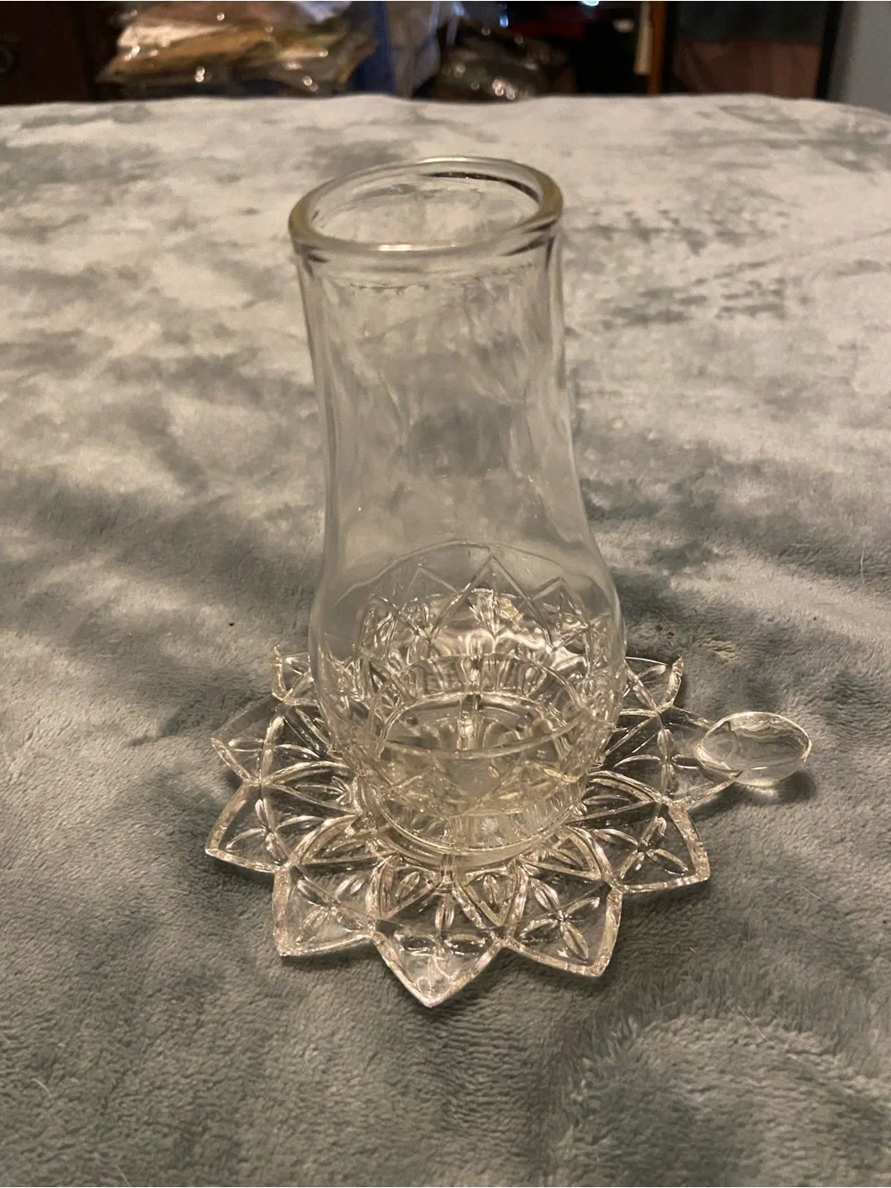 Federal glass vintage Clear Glass Candle Holder with Star Motif 5.5” 1960s